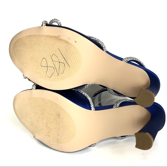 Madden Girl True Rhinestone Bow Evening Dress Blue Satin Sandals Heels Sz 8 - Picture 8 of 8